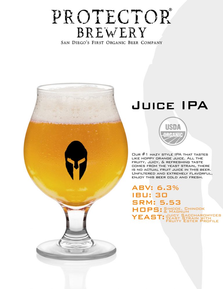 A beer glass with the words " juice ipa ".